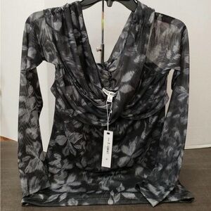 NWT Steve Madden Drape Neck Mesh Wrap Long Sleeve Top.     Size L